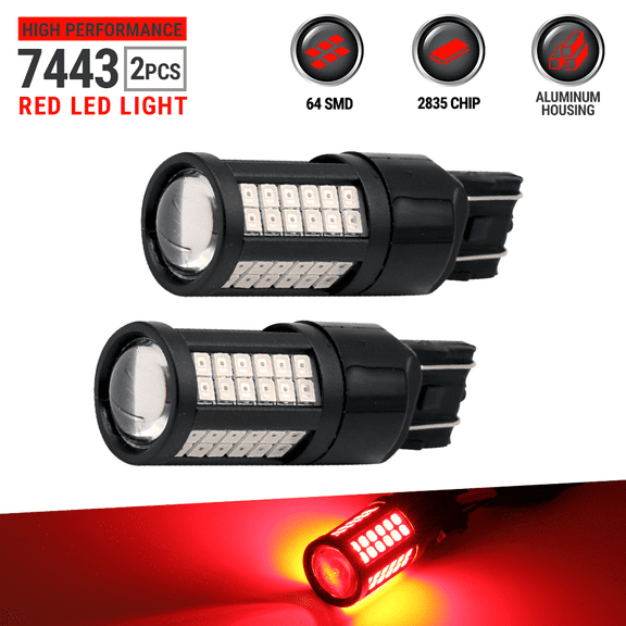 2x 7443 Red 2-Bulb LED for Brake Tail Stop Lamp Light Bulbs