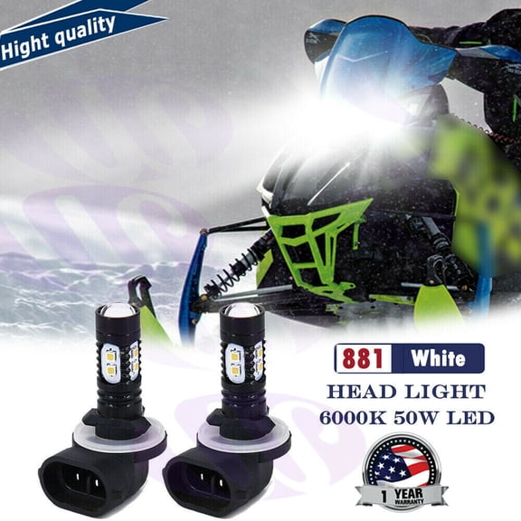 2x 881 100W Bright White Upgrade LED Headlight Bulbs For Arctic Cat Snowmobiles