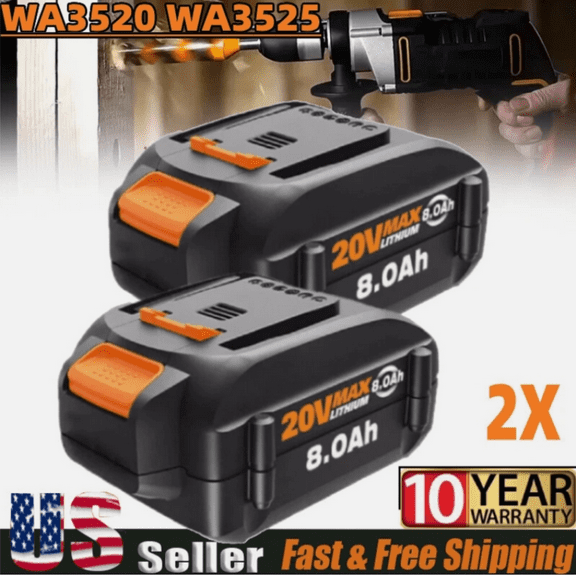 2x 8AH Replace for WORX 20V Li-LON Battery WA3520 WA3525 WA3575 WG155 WG540 WG160