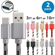 2x Afflux USB Type C Cable Fast Charging Cable 10FT USB-C Type-C 3.1 Nylon Data Sync Charger Cord For Samsung Galaxy S8 + Note 8 Nexus 5X 6P LG G5 G6 V20 HTC 10 Google Pixel OnePlus 5 Black