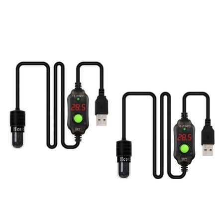 2x Aquarium Fish Tank Heater Mini USB Submersible Fish Tank Heaters LED Display Temperature Controller