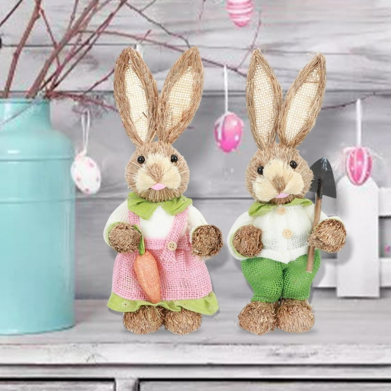 Easter Bunny Figurines Crafts Straw Rabbit for Garden Desktop Holiday  Ornament