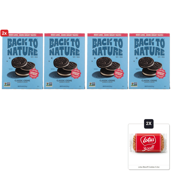 2x | Back To Nature Classic Creme Sandwich Cookies - Plant-Based Cookies Made With Wheat Flour - Non-Gmo, No High Fructose Corn Syrup, 9 Ounce (Pack Of 2) & 2x Lotus Biscoff Cookies 0.2oz