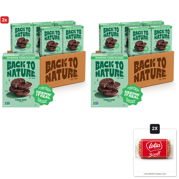 2x | Back To Nature - Fudge Mint Cookies - Real Ingredients Like Wheat Flour - Vegan, Non-Gmo - Seriously Tasty Snacking - 5.5 Ounce (Pack Of 6) & 2x Lotus Biscoff Cookies 0.2oz