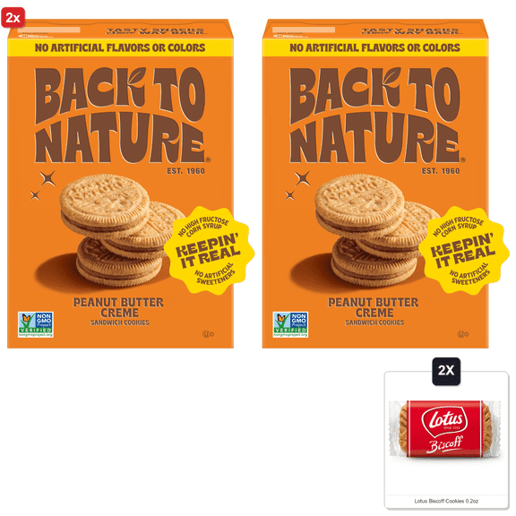 2x | Back To Nature - Peanut Butter Creme Sandwich Cookies - Like Wheat Flower & Whole Grains - Seriously Tasty Snack - Non-Gmo - 5.5 Ounce (Pack Of 6) & 2x Lotus Biscoff Cookies 0.2oz