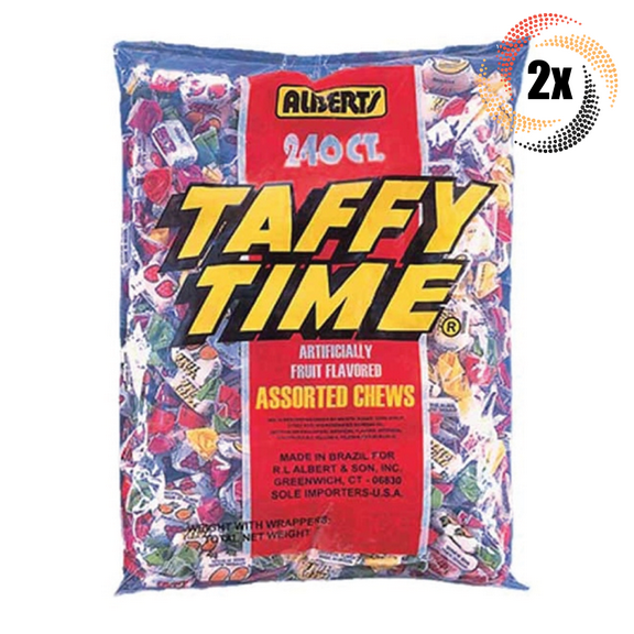 2x Bags Alberts Taffy Time Fruit Chews Assorted Flavors | 240 Candies Per Bag