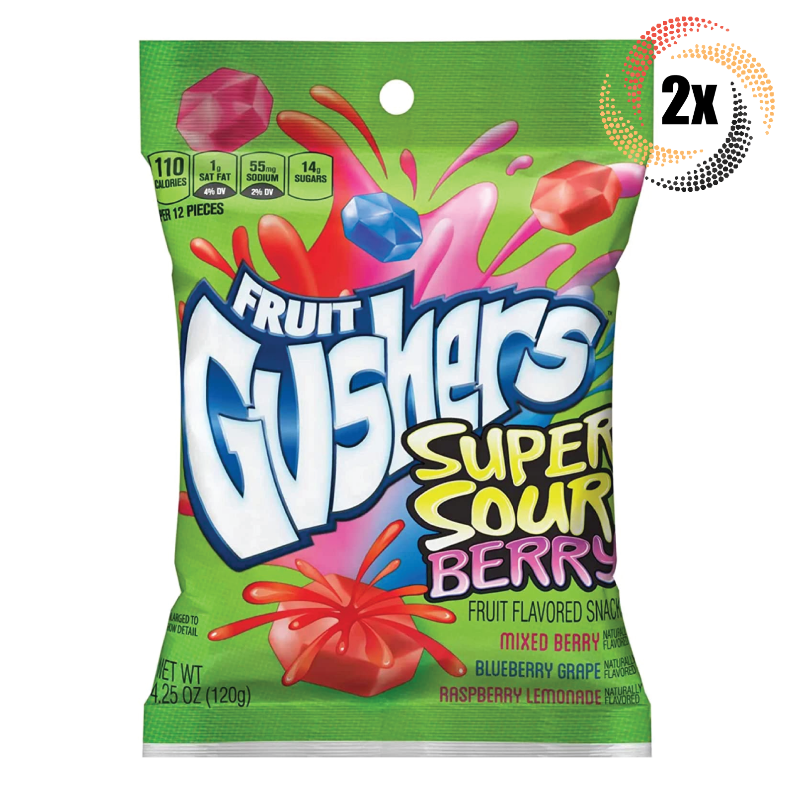 2x Bags Gushers Super Sour Berry Fruit Flavored Snacks | 3 Flavors | 4.25oz |