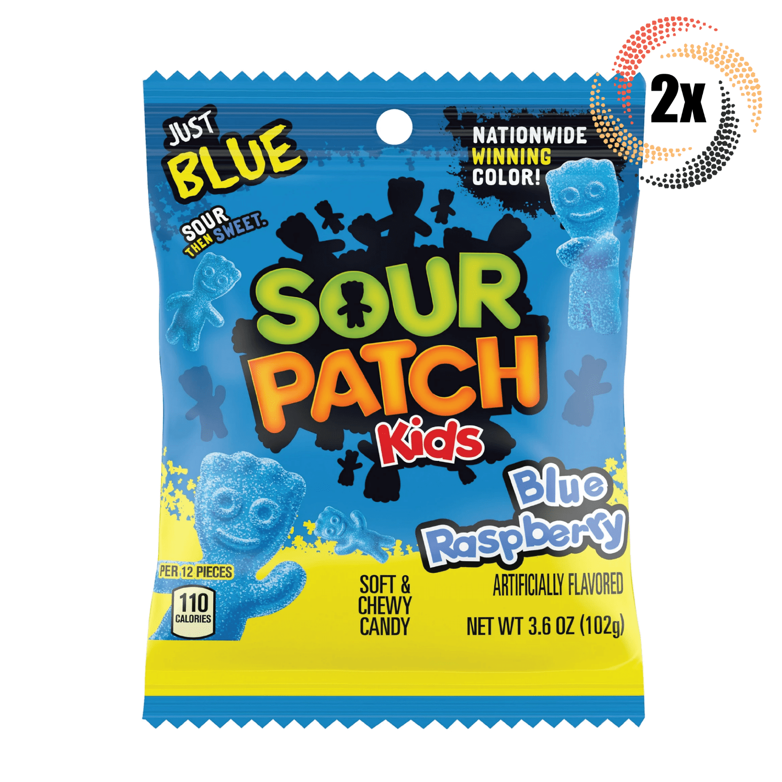 2x Bags Sour Patch Kids Blue Raspberry Flavor Soft & Chewy Gummy Candy | 3.6oz