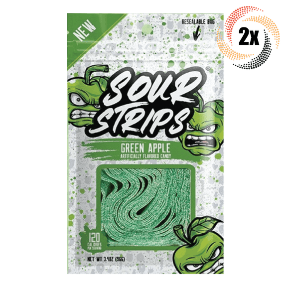 2x Bags Sour Strips New Green Apple Flavored Candy | 3.4oz | Fast Shipping