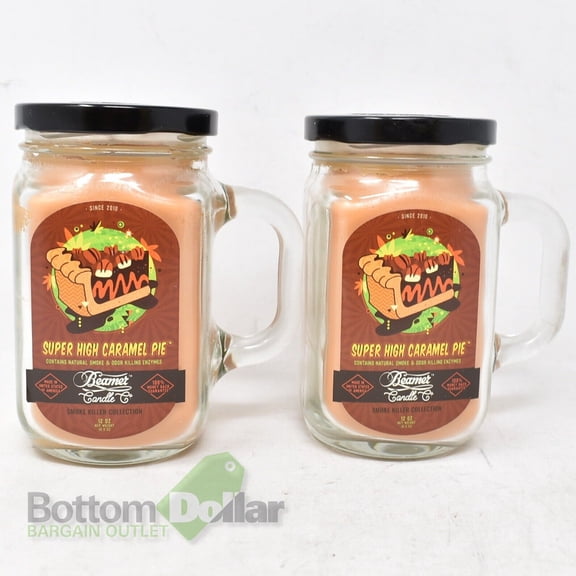 2x Beamer Candle Co. Smoke Killer Jar Candles Super High Caramel Pie 12 oz