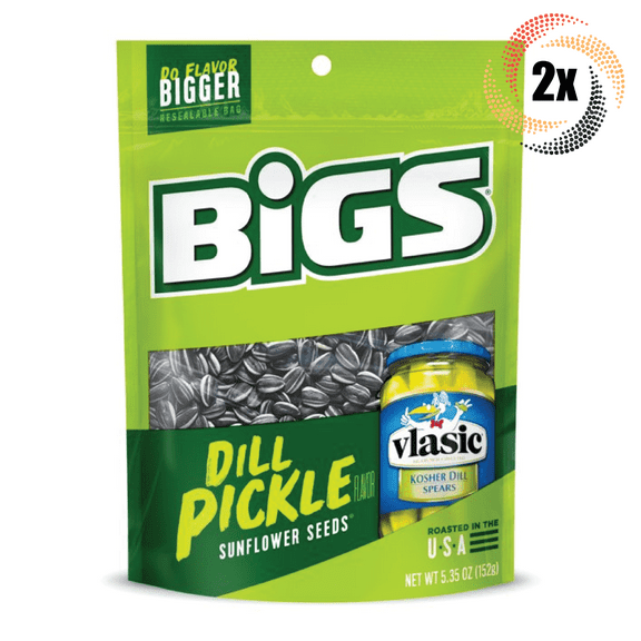 2x Bigs Vlasic Dill Pickle Sunflower Seed Bags 5.35oz Do Flavor Bigger!