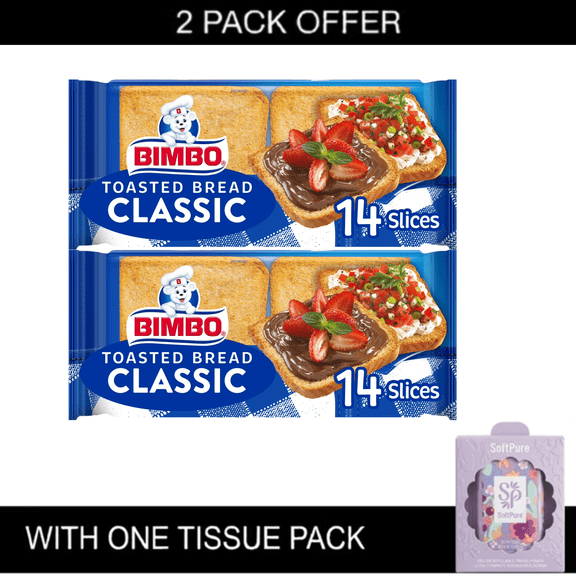 2x | Bimbo Pan Tostado Classic Toasted Bread, 14 count, White Toasted Bread, 7.41 oz Bags with Tissue Pack