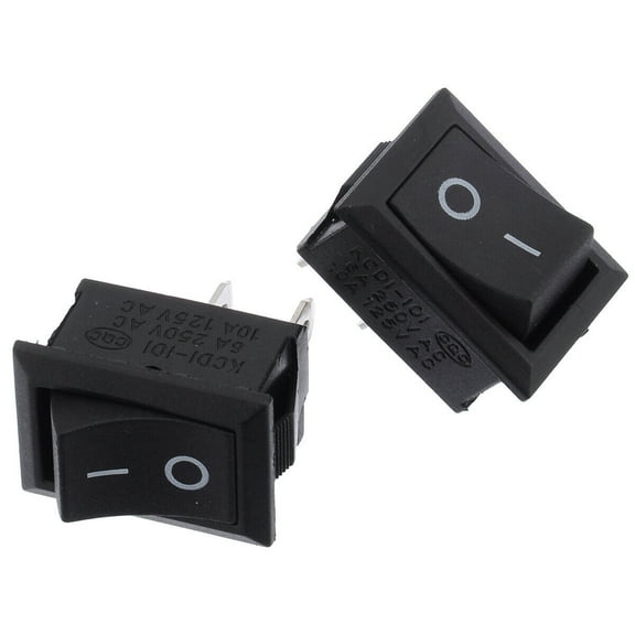 2x Black On/Off Rocker Switch Rectangular AC 125V/250V Car DC 12V Push-Fit Flush