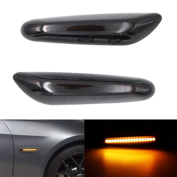 2x Black Smoked Lens Amber LED Side Marker Lights For BMW E46 E60 E61 E82 E83 E84 E88 E90 E92 OEM#63137253326 63133403613 63137253325 63137165914 63133418445 , 63133418446 , 63133418447 , 6313341