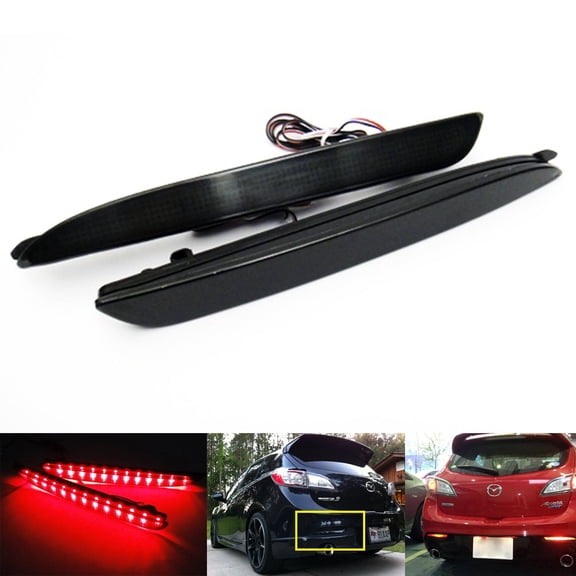 2x Black Smoked Lens LED Bumper Reflector Tail Brake Lights for 2010-2013 Mazda3 MAZDASPEED3 JDM Mazda3 / Axela Sport/Sedan/Mazdaspeed BL5FW BLEAW BLEFW
