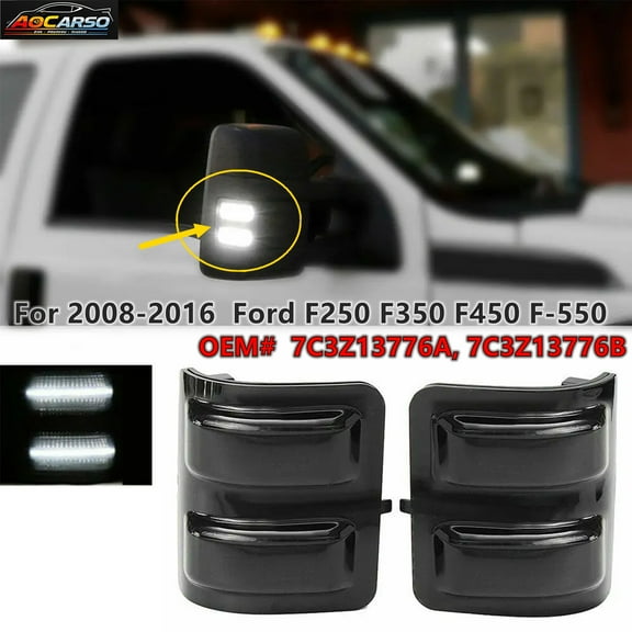 2x Black Smoked Side Mirror White LED Signal Lights For Ford F250 F350 F450 F-550 Super Duty truck 2008-2016 OEM# 7C3Z13776A, 7C3Z13776B