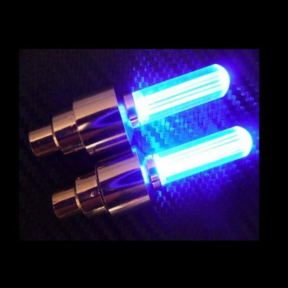 2x Blue LED Tire Valve Stem Cover Caps Lights Pair Glowing LED Bright Motorcycle
