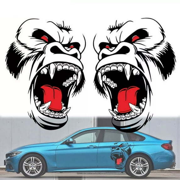 2pcs 24.4''x17.7'' Car Truck Side Door Bonnet Vinyl Decal Horror Gorilla Graphics Decor Stickers