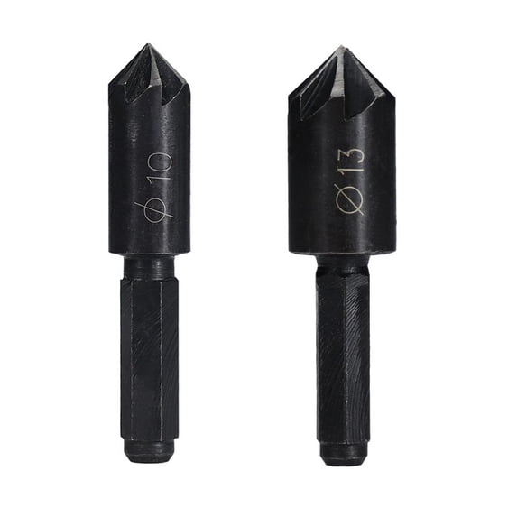 2x Chamfer Cutters, High Carbon Steel Countersink Drill Bit Set 1/4 Hex Shank Cutting Tool