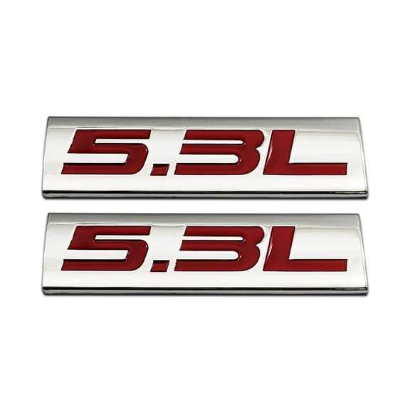 2x Chrome Silver Red 5.3L Engine Car Emblem V6 V8 Sports Badge SUV Decal