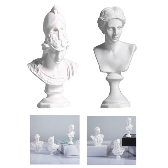 2x Classic Greek Bust Statue Sketch Model Art Drawing Resin Crafts Ornaments Dcor