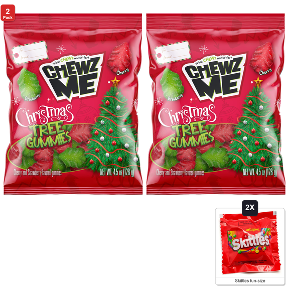 2x | Colombina Candy, Chewzme Tree Gummies, 4.5 oz, 1 Pack, with 2 Skittles Fun Size