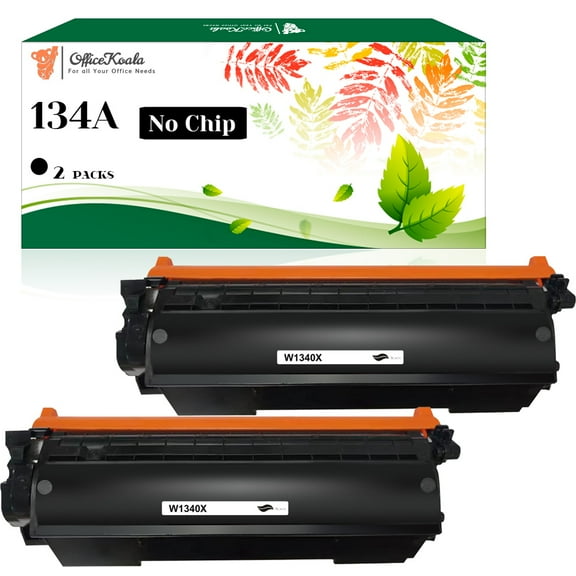 2x Compatible HP 134A Black Toner Cartridges(No Chip), 1100 Pages Yield (Replacement for OEM Part W1340A)