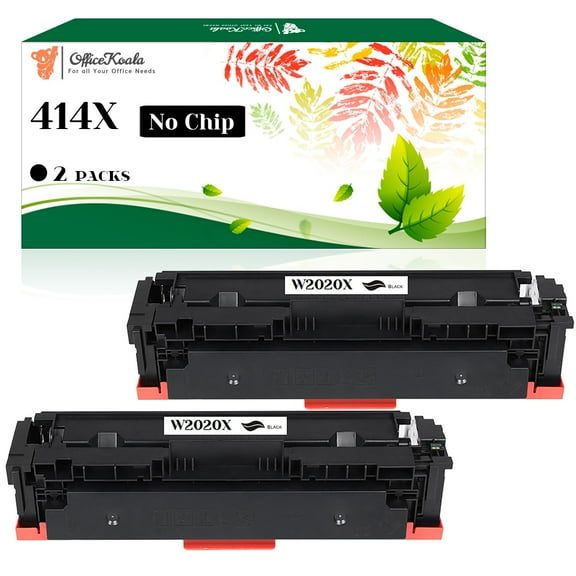 2x Compatible HP 414X Black Toner Cartridges(No Chip), 7500 Pages Yield (Replacement for OEM Part W2020X)