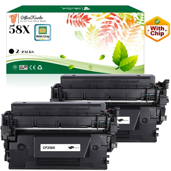2x Compatible HP 58X Black Toner Cartridges(with Chip), 10000 Pages Yield (Replacement for OEM Part CF258X)