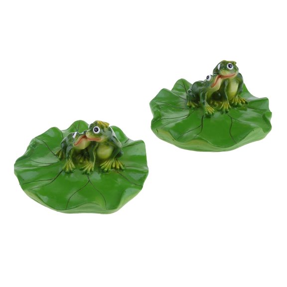 2x Creative Animal Ornament Water Floating Kissing Frog On Lotus Leaf Figurine Resin Green Kid Toys Fountain Decoration Garden Decor
