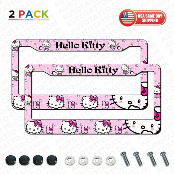 2x Cute Hello Kitty Aluminum License Plate Frame Cover Decorate Gift Universal