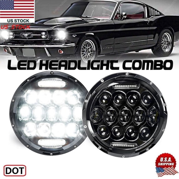 2x DOT LED Diamond Projector 7" Inch Round Headlights For Ford Mustang 1965-1978