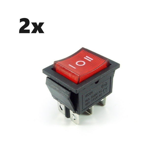 2x DPDT Red Neon LED Backlight On/Off/On Rocker Car Switch 250V 16A/125V 20A AC