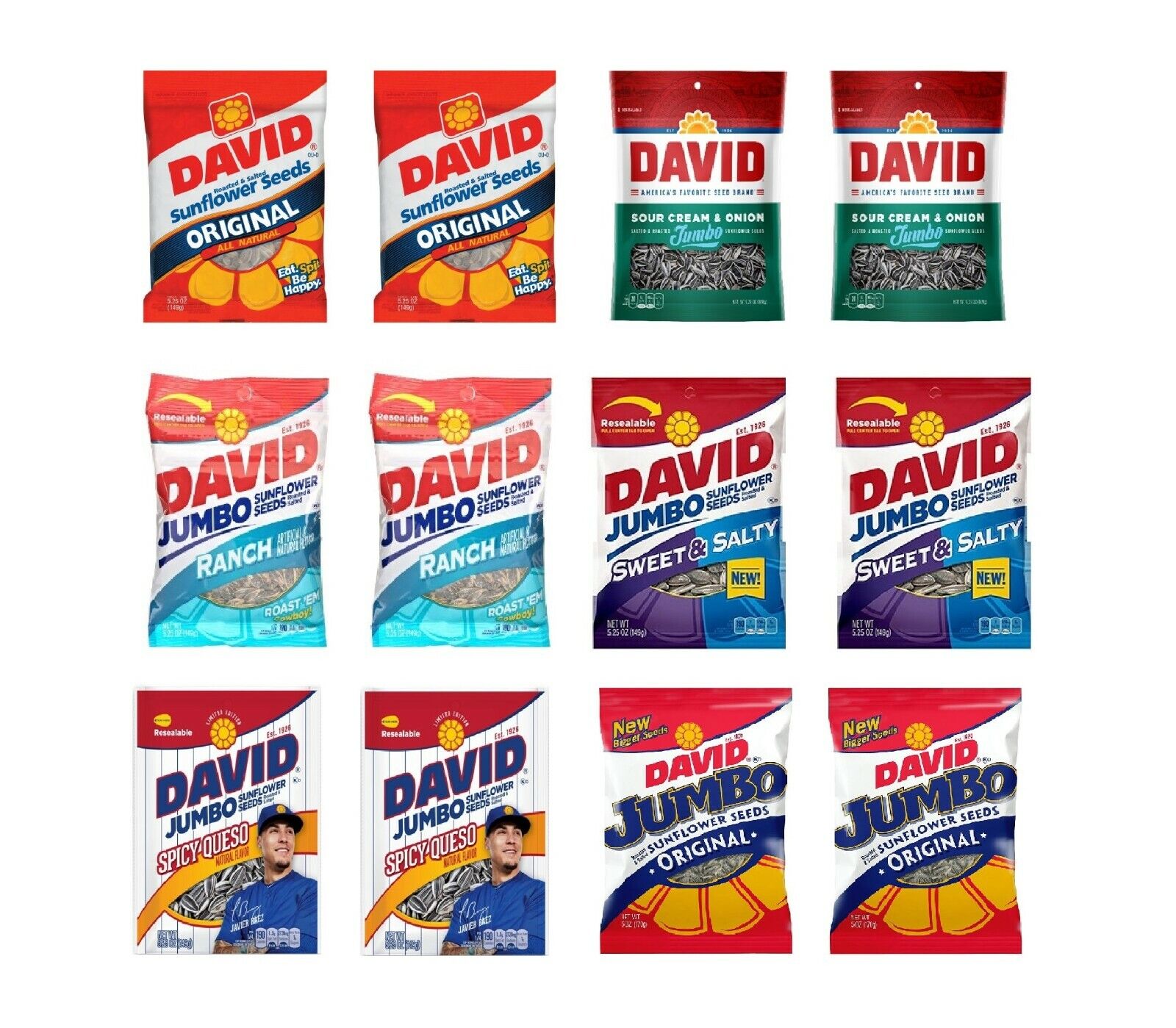 2x David Jumbo Sunflower Seed Bags Variety Flavor 5.25oz Mix & Match