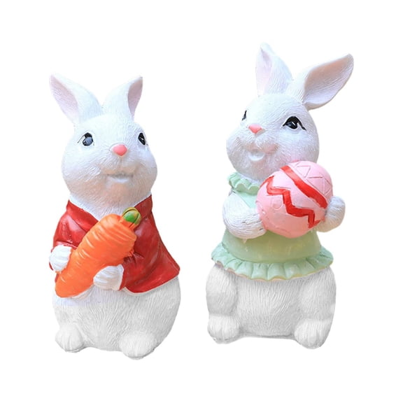 2x Easter Rabbit Statue, Rabbit Figurine Bunny Figurine, Cute Resin Sculpture, Rabbit Sculpture for Halloween Tabletop Decor