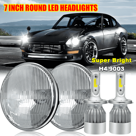 2x Front 7" inch Round LED Headlights High Low Beam For Datsun 260Z /280Z /280ZX