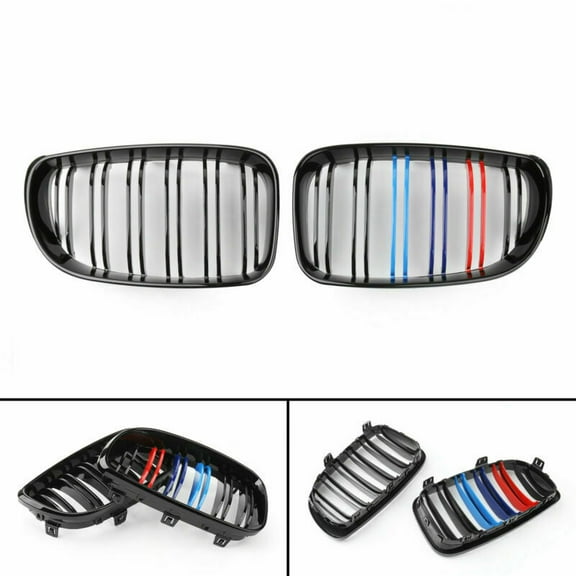 2x Gloss Black Mcolor Front Bumper Kidney Grille For BMW E81 E82 E87 E88 07-12