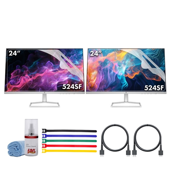 2x HP 524SF 24" 16:9 FreeSync IPS Monitor Bundle Including: 3x HDMI Cable, Surge Protector, Cable Ties, Screen Cleaning Kit, Screen Protector