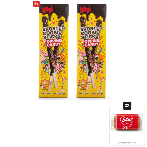 2x | Hapi Frosted Cookie Sticks Popping Candy, 1.9 Ounces (Pack Of 8) & 2x Lotus Biscoff Cookies 0.2oz