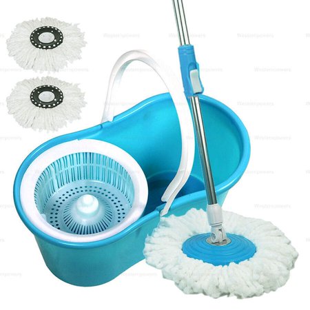 2x Head Microfiber Spinning Rotating Head Easy Spin Floor Mop Bucket