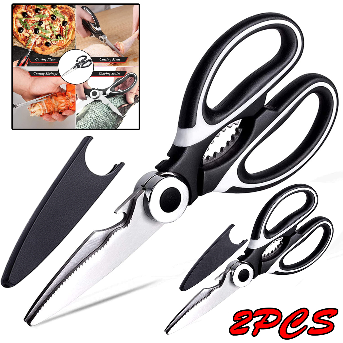 2x Heavy Duty Stainless Steel Multipurpose Kitchen Scissors