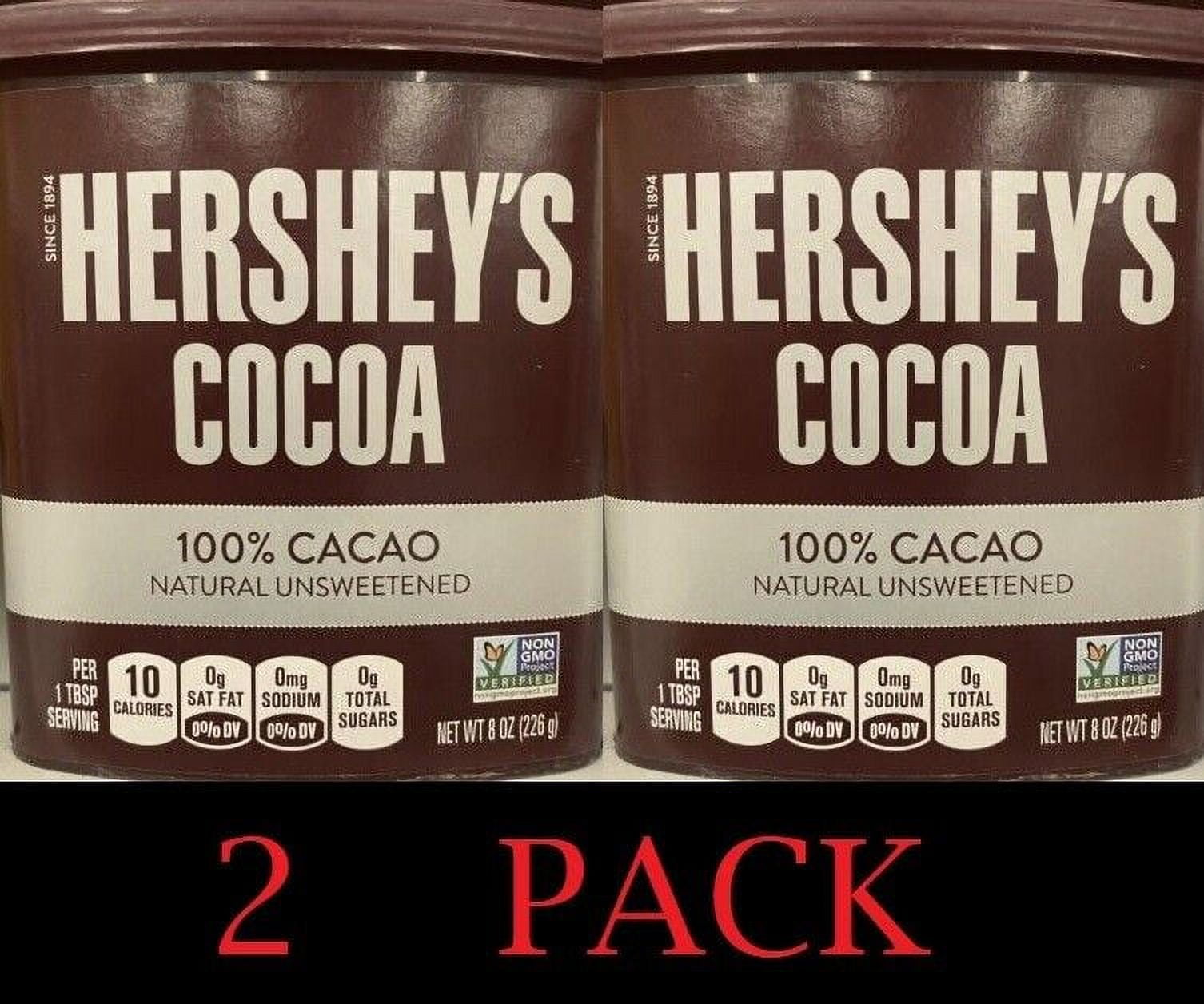 2x Hershey's Cocoa 100% CACAO Natural Unsweetened Powder 8 oz tub - 2 PACK