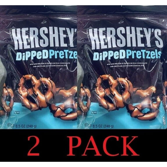 2x Hershey's Dipped Milk & Dark Chocolate Pretzels 8.5 Oz Bag - 2 PACK