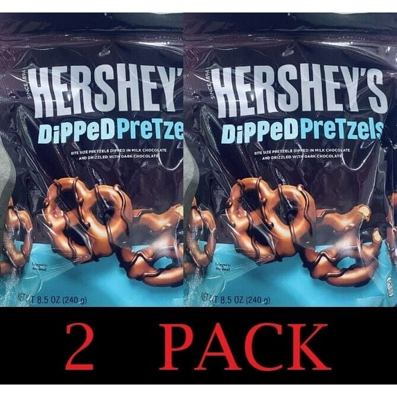2x Hershey's Dipped Milk & Dark Chocolate Pretzels 8.5 Oz Bag - 2 PACK