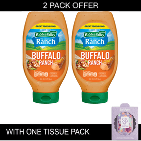 2x| Hidden Valley Buffalo Ranch Dip Sauce Condiment & Dressing, 20 fl oz Squeeze Bottle with Tissue Pack