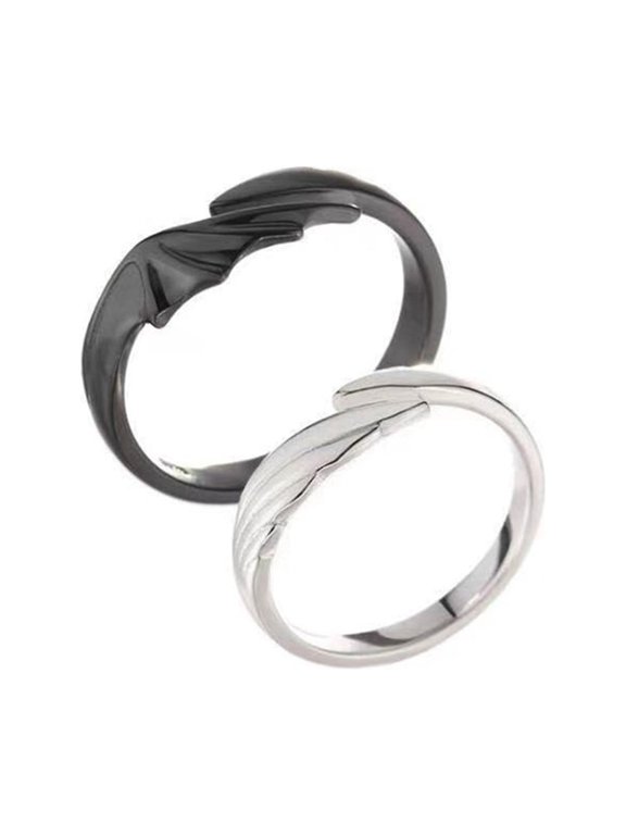 2x Hip Hop Angel And Devil Couple Rings Men Women Agjustable Open Ring Black White Student Gift Jewelry For Engagement