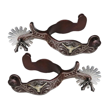 2x Horse Western Style Spur Stainless Steel with Riding Brown