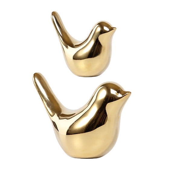 2x House Figurines Modern Ceramic Bird Statues Animal Sculpture Gold Ceramic -L & S