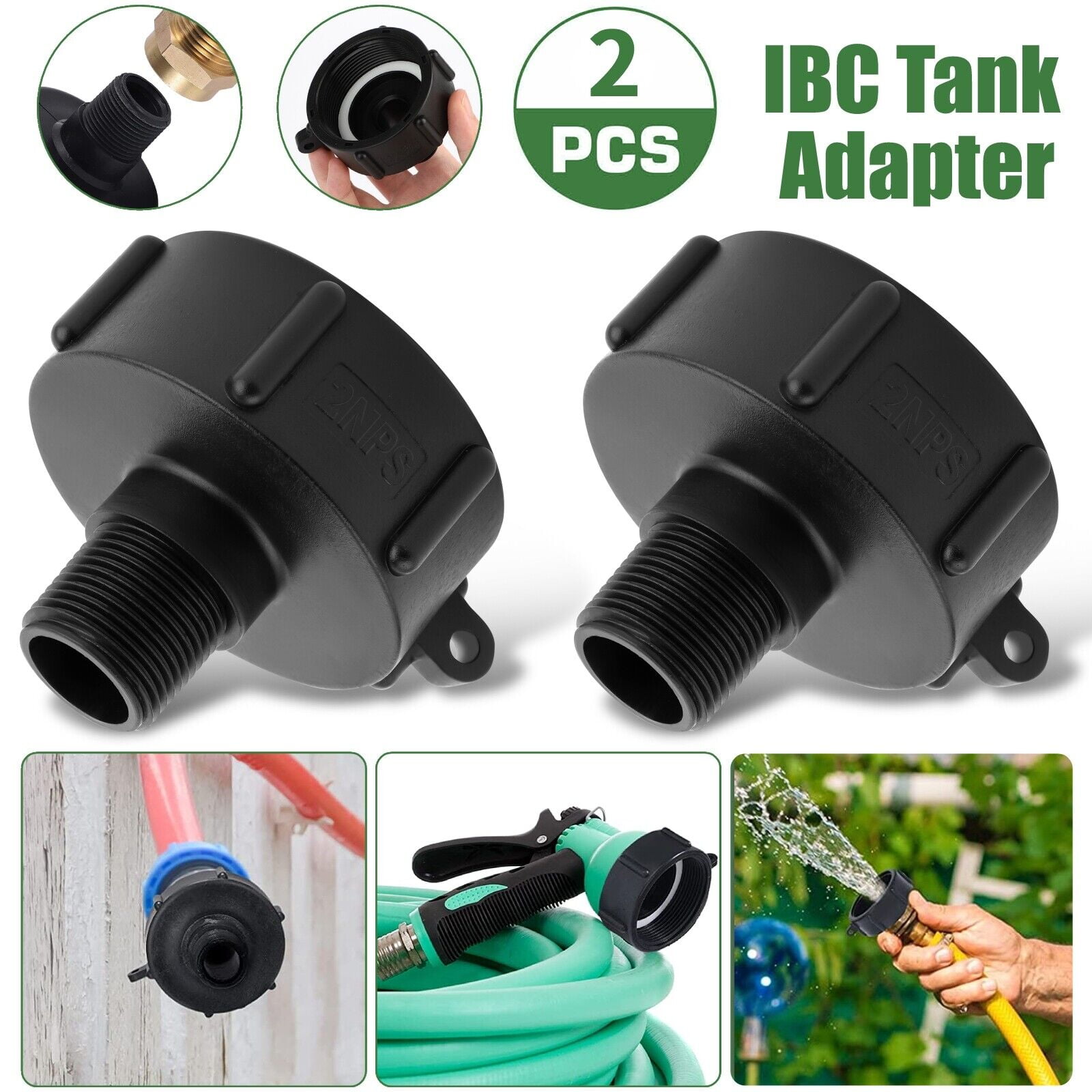 2x IBC Tote Water Tank Adapter 2" for Garden Hose Drain Plug Connector