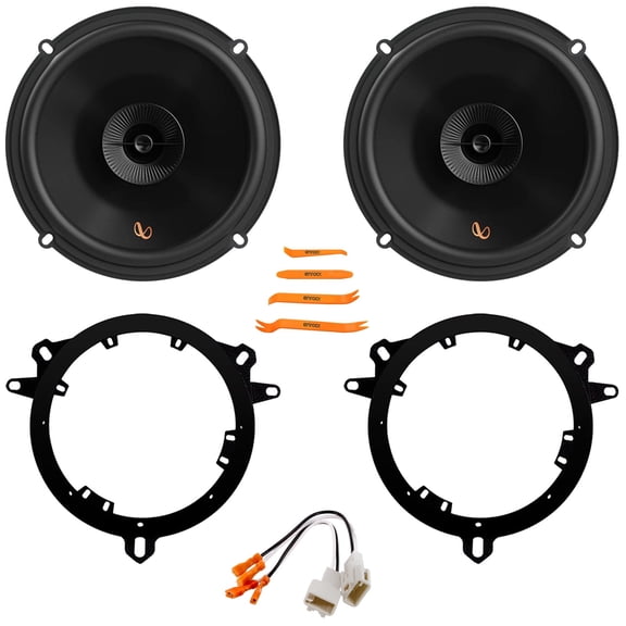 2x Infinity 6.5" 150 Watt Max Power 2-Way Multi-Element Car Audio Speakers, 2x 6" to 6.75" Speaker Adapter Plates, Speaker Connector, Removal Pry Tool (Bundle Fits for Select Toyota Vehicles)